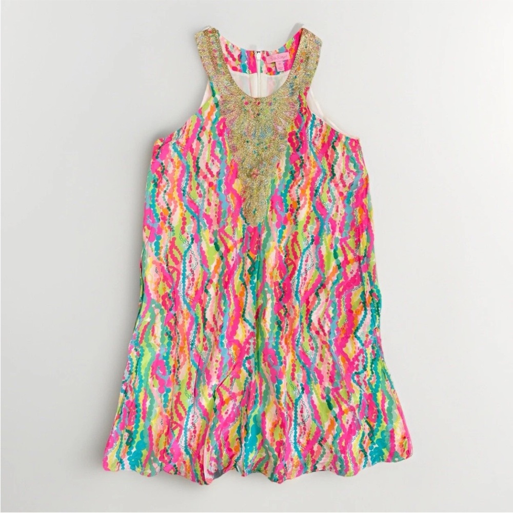 Lilly Pulitzer Silk Cadence Cocktail Multicolor Mini Swing Dress XS Jewels